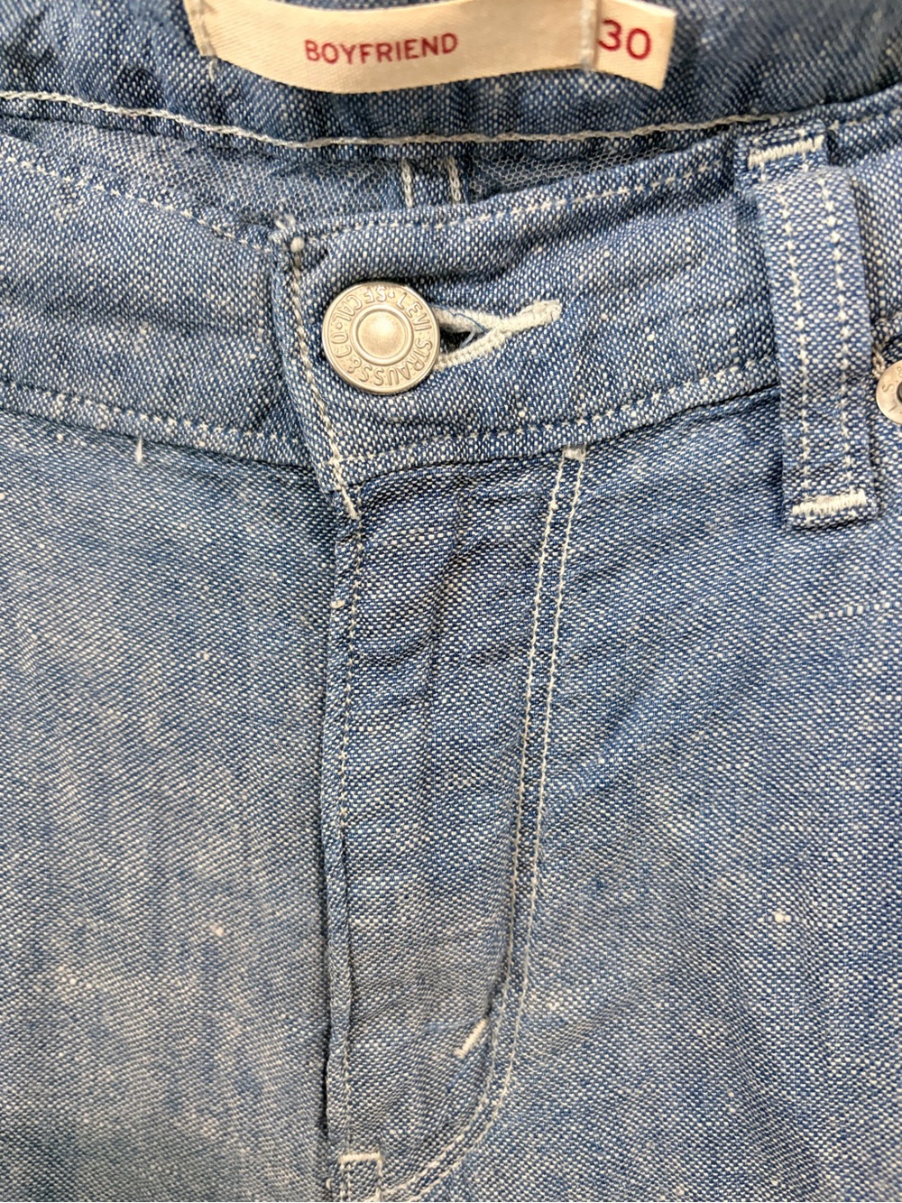 Levi's Boyfriend Linen Blend Pants 30 Blue Chambray Lightweight Trousers - Picture 6 of 9